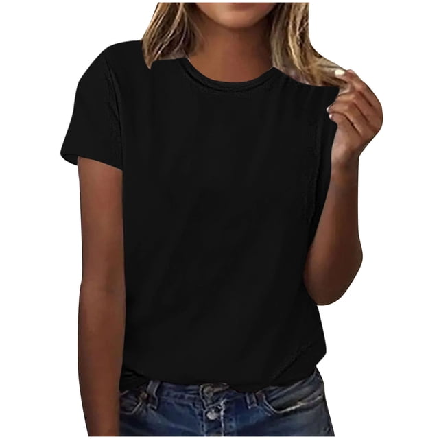 Pisexur Hauts d'Été pour Femmes, Pull Décontracté Uni à Manches Courtes, Hauts pour Femmes Noir, S