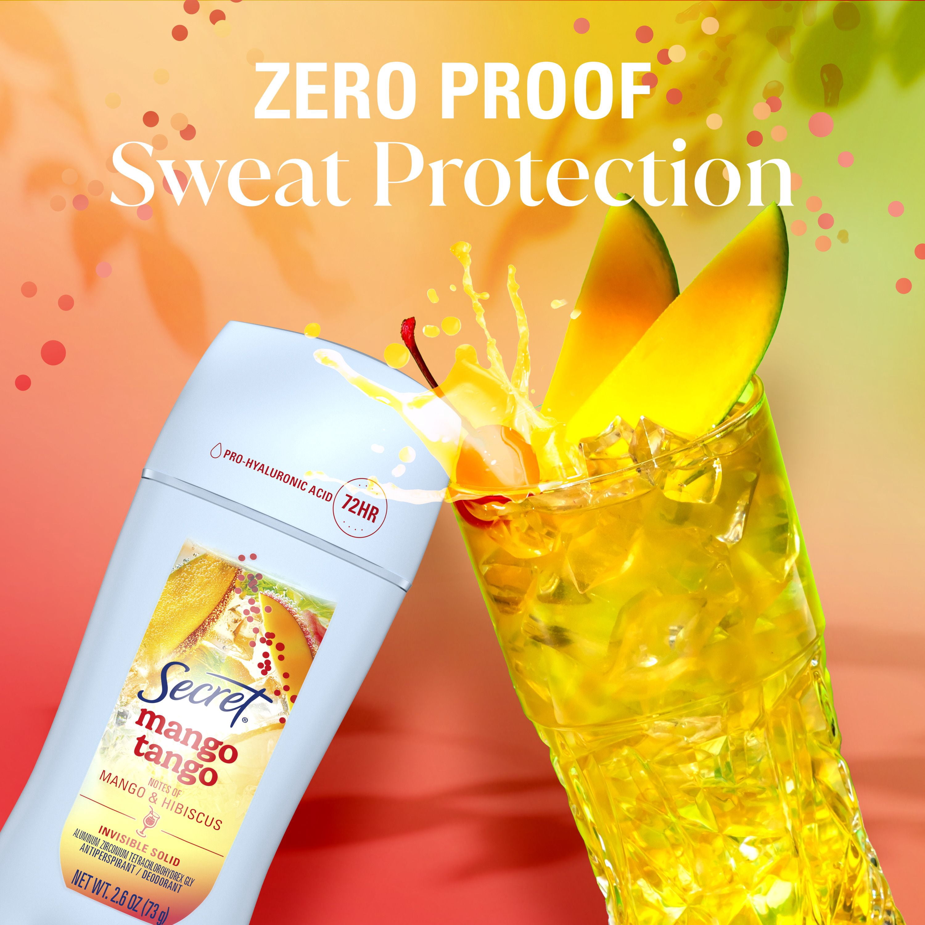 Antisudorifique et désodorisant pour femmes invisible en bâton Secret Fraîcheur, Mangue tango, 73 g