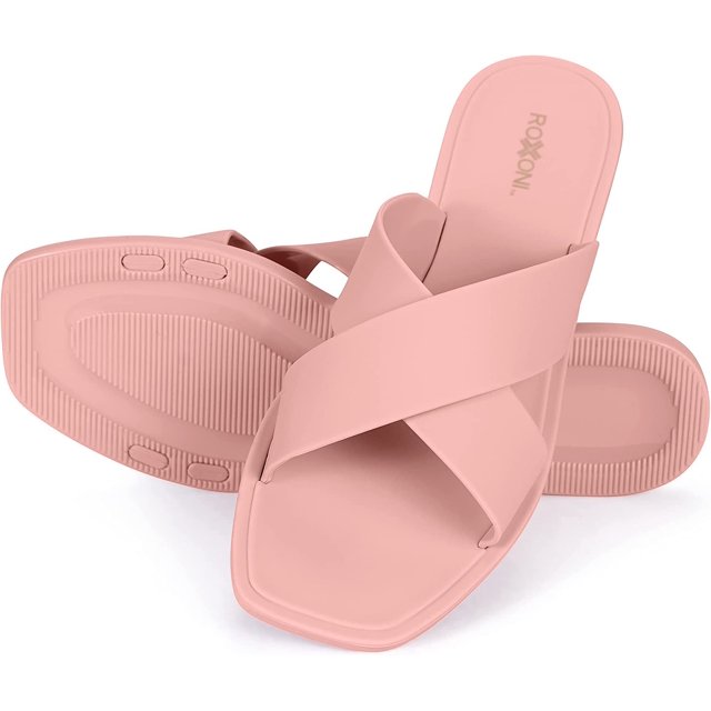 ROXONI Women Slippers Shower Pool Sandals Criss Cross Bathroom Quick Drying Slippers