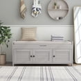 thumbnail image 2 of Storage Bench with 3 Shutter-shaped Doors, Shoe Bench with Removable Cushion and Hidden Storage Space, 2 of 12