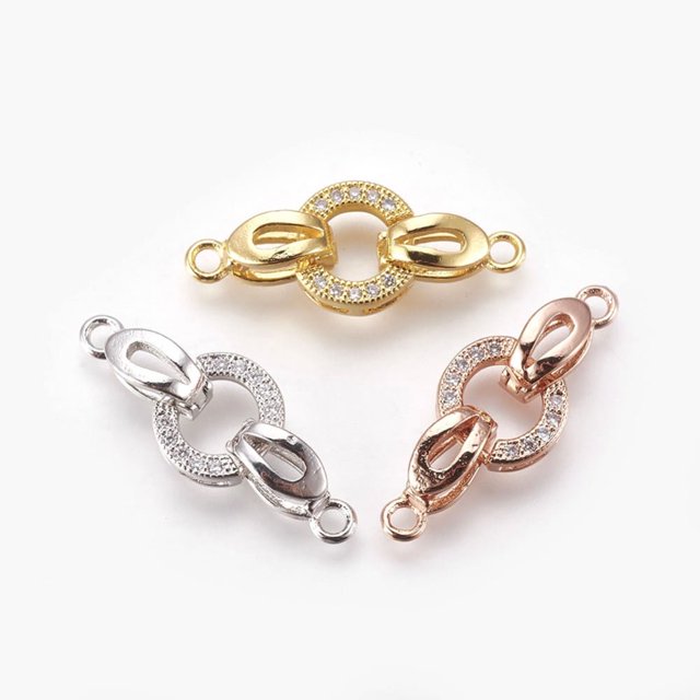 HLONK 5Set Brass Micro Pave Cubic Zirconia Fold Over Clasps Flat Round Clear Real Platinum Plated 32mm Inner 4.5mm