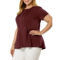 thumbnail image 4 of GRACE & GRANDEUR Women's Plus Size Summer Button Front Short Sleeve Work Peplum Blouse 3X Burgundy, 4 of 7