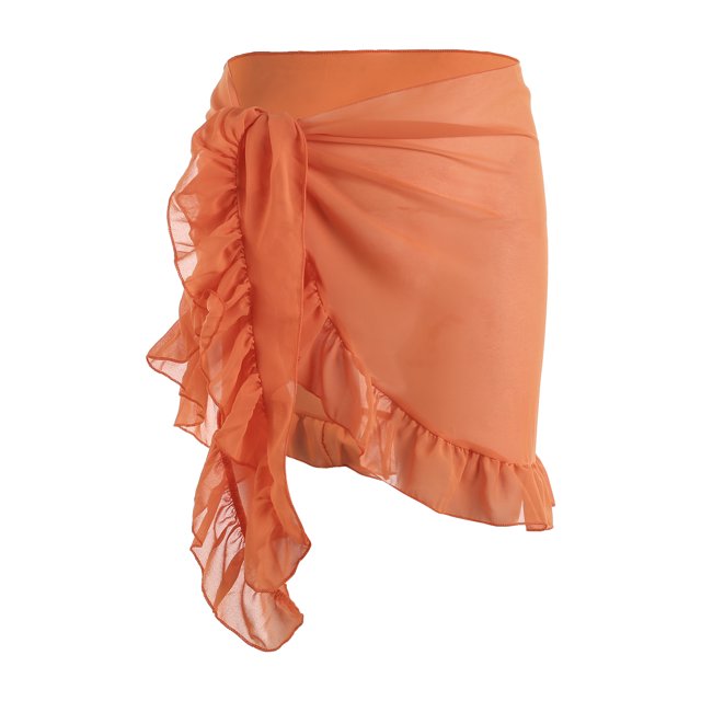 Fortune Women Mesh Mini Ruffle Skirts Cover Up Candy Color Bathing Skirt Beachwear Wrap