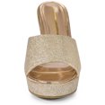 thumbnail image 2 of BLISSFUL STEP Sandales à Talon Compensé à Paillettes pour Femmes, Mules à Plateforme à Bout Ouvert, Or 7, 2 of 6