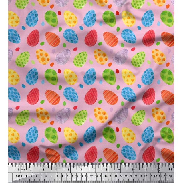 Soimoi Poly Georgette Fabric Egg Easter Print Fabric by The Yard 52 Inch Wide