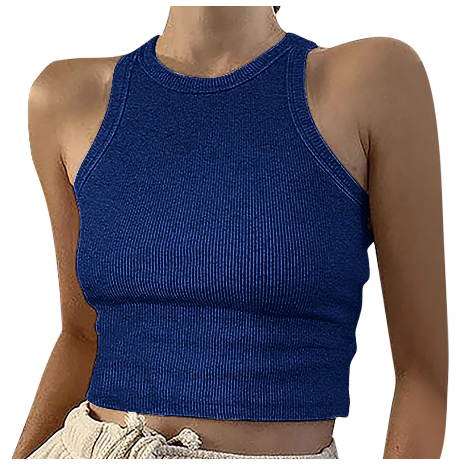 Hiiyo Women's Solid Color Ribbed Tank Top Summer Casual Sleeveless Crop Tops, Sizes S-XXL