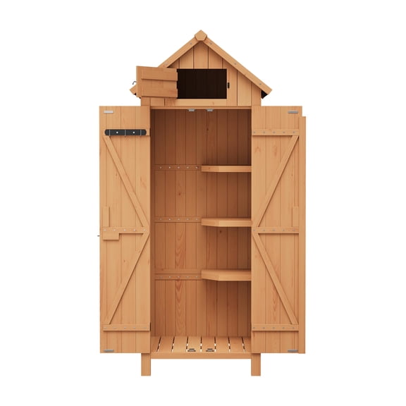 BeesClover Remise de Rangement Extérieure en Bois de 177 cm, Armoire Verticale Étanche pour Outils de Jardin avec 3 Tablettes, Rangement avec Porte et Toit Verrouillables pour Patio, Cour et Pelouse