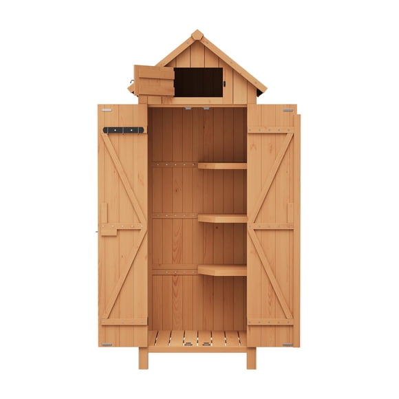 GloryStar 177cm Vertical Wooden Storage Shed, Outdoor Waterproof Tool Cabinet with 3 Shelves, Roof Storage, and Lockable Door for Yard and Patio