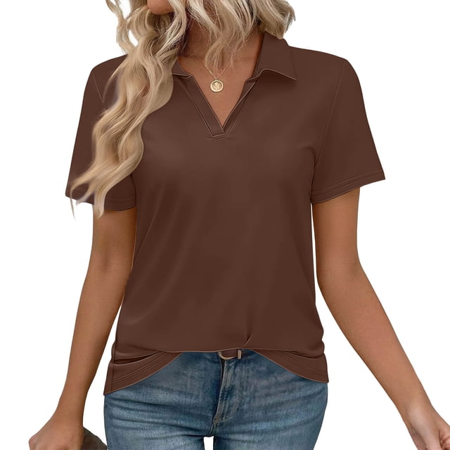 Ailaofu T-Shirts à Manches Courtes à Col en V pour Femmes, Hauts d'Été à Col, T-Shirts Décontractés Amples