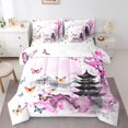thumbnail image 1 of YST Cherry Blossoms and Butterflies 7-Piece Comforter Set, Twin Size, Mount Fuji Theme, White, 1 of 4