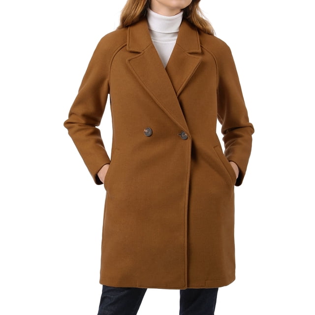 Allegra K Manteau Mi-Long à Manches Longues Raglan à Revers Croisé pour Femme TP Brun