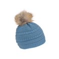 thumbnail image 2 of Gravity Threads Cable Knit Faux Fur Pom Pom Beanie Hat, Denim, 2 of 2