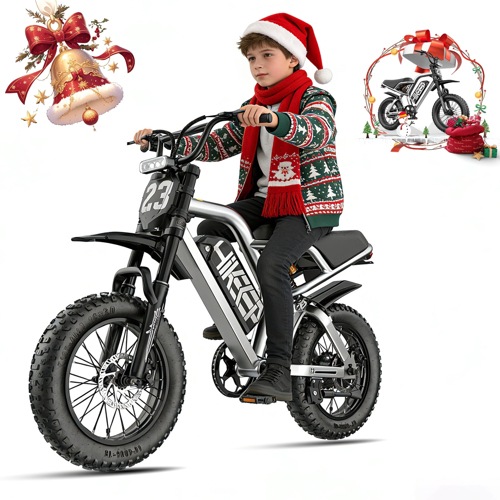 Electric Bike for Teenagers, Ages 7+ with 750W Brushless Motor, 16" Fat Tire, 19.8 MPH Electric Mountain Bicycle with Removable Battery, UL2849