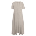 thumbnail image 3 of Robes Caftans en Coton et Lin pour Femmes Grande Taille à Manches Courtes Amples et Larges Robe Maxi Plissée à Volants Longue Robe Gris, 2TG, 3 of 3