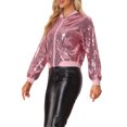 thumbnail image 4 of INSPIRE CHIC Veste à Paillettes pour Femme Fermeture Éclair Poches Cachées Blouson Bomber m Roses, 4 of 6