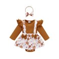 thumbnail image 1 of Kmbangi Tenue Bébé Fille Florale Bretelles Jupe Barboteuse + Bandeau, 1 of 7
