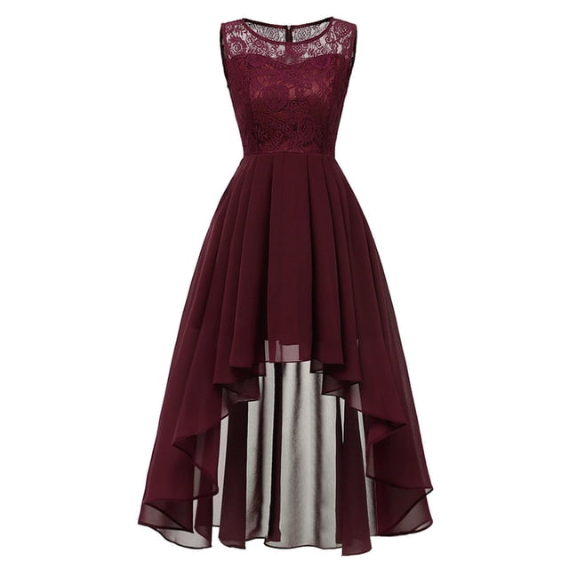 Pompotops Robe de Demoiselle d'Honneur Hi-Lo en Dentelle Florale pour Femme Sans Manches Robe Longue Formelle de Mariage