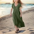 thumbnail image 5 of Mgmyaa Robe Fille Enfants Été Manches Courtes Col en V Chandail Longue Robe Plage Évasée Robe Décontractée, 5 of 5