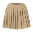 thumbnail image 4 of Aocisk Jupe Plissée Mini Unie pour Femmes, Coupe Trapèze, Taille Haute Évasée avec Fermeture Éclair, Jupe Courte Décontractée Extensible, Kaki, P, 4 of 4