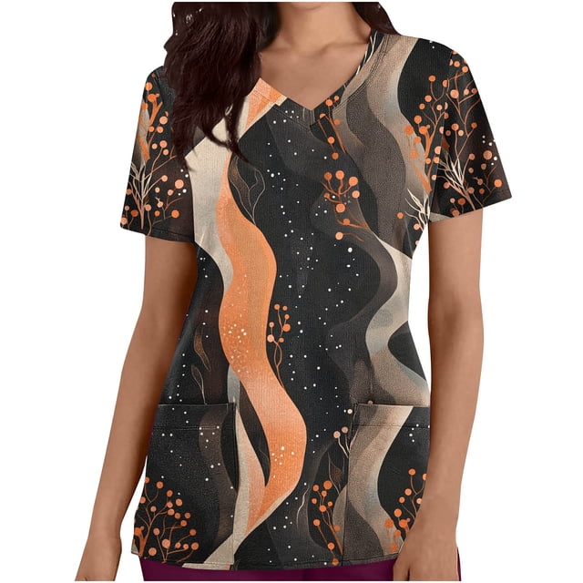Pisexur Womens Scrub Tops Boasting Colorful Floral Prints Along With Short Sleeve Scrub Tops Suitable for Nursing Uniforms With Convenient Pockets