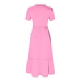 thumbnail image 3 of Penkiiy Robe T-Shirt d'Été Décontractée pour Femme à Manches Courtes, Col Ras du Cou, Basique Évasée, Fluide, Plage, Vacances, 2TG, Rose Vif, 3 of 5