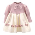 thumbnail image 2 of RXIRUCGD Robe Mignonne en Dentelle Patchwork Loli à Nœud Manches Longues Col Rond pour Fille 1-8 Ans (Rose, Taille: 4-5 Ans), 2 of 9