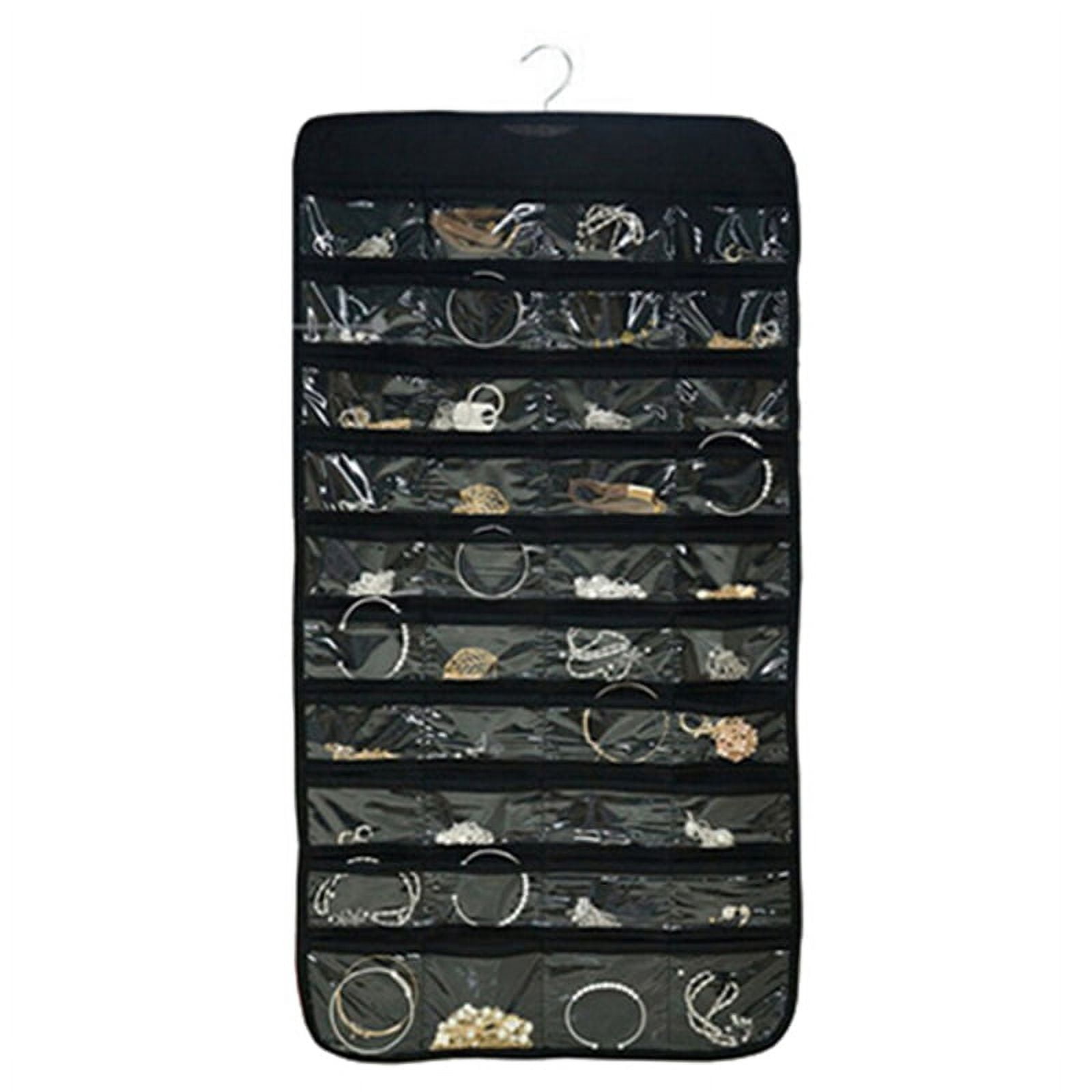 AMERTEER Hanging Jewelry Organizer With 80 Pockets Dual Sizes Non Woven Holder Accessory Display with Hanger Metal