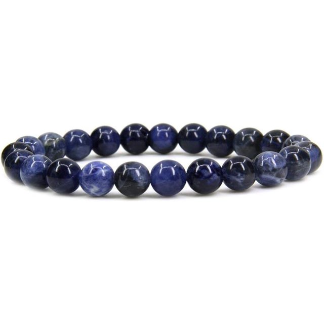 Bracelet Extensible Unisexe en Perles Rondes de 8 mm en Sodalite Bleue Naturelle