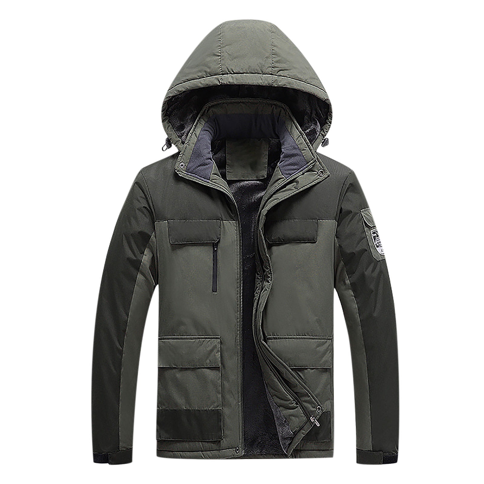 Windproof Jacket men Casual Patchwork Thicken Multi Pocket Hooded Zipper Windproof Waterproof Breathable Jacket Coats