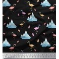 thumbnail image 3 of Soimoi Black polyester Crepe Fabric Feather & Flamingo Bird Printed Fabric 1 Yard 42 Inch Wide, 3 of 3