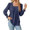 thumbnail image 1 of IROINNID Polyester Réduit T-Shirt à Manches Longues pour Femmes Quotidien Col Carré Profond Bouton Solide Blouse Chemise Haut, Marine, 1 of 4