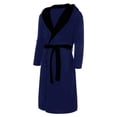thumbnail image 3 of Innerwin Bath Robes Hoodie Men's Wrap Robe Winter Long Sleeve Soft Dressing Gown Navy Blue Black 4XL, 3 of 7