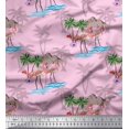 thumbnail image 1 of Soimoi Pink polyester Crepe Fabric Palm Tree, & Flamingo Bird Print Fabric by the Yard 52 Inch Wide, 1 of 3
