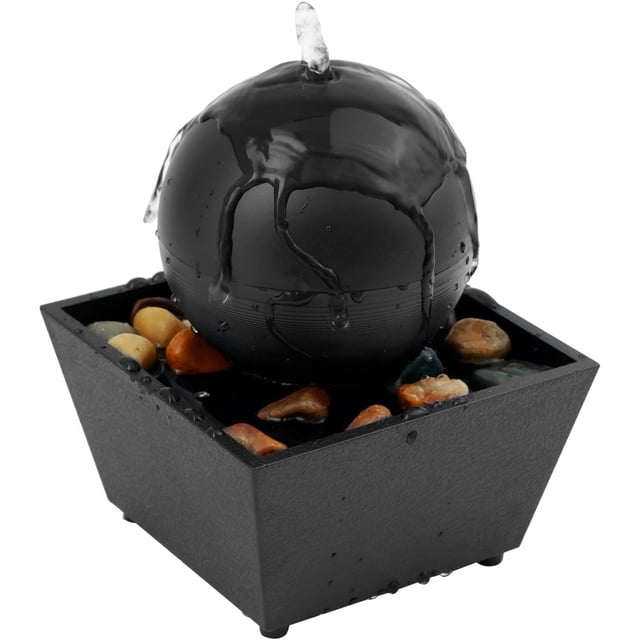 HLONK Indoor Water Fountain Tabletop Waterfall Fountain with Light Nature Sounds Pebbles 7‘‘