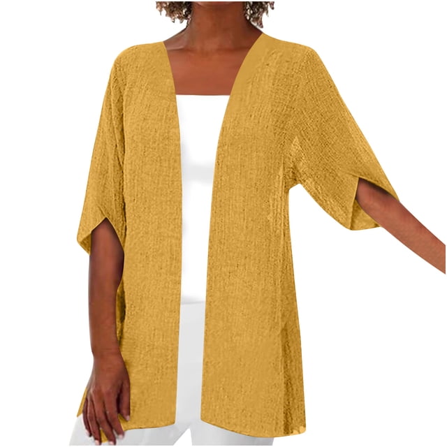 Womens Plus Size Cardigan Casual Half Sleeve Kimono Open Front Casual Loose Cover Ups
