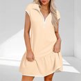 thumbnail image 1 of Ovzne Robes pour Femmes 2025 Robe Décontractée pour Dames Couleur Unie à Manches Courtes Demi-Fermeture Éclair Col à Revers Robe à la Mode Robe de Printemps à Manches Courtes Liquidation, 1 of 5