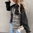 thumbnail image 4 of IROINID Veste Courte en Denim pour Femme Veste Col à Revers à Carreaux Manches Longues Décontractée de Loisirs Poches Hauts Veste Manteau à Carreaux, Noir, 4 of 9