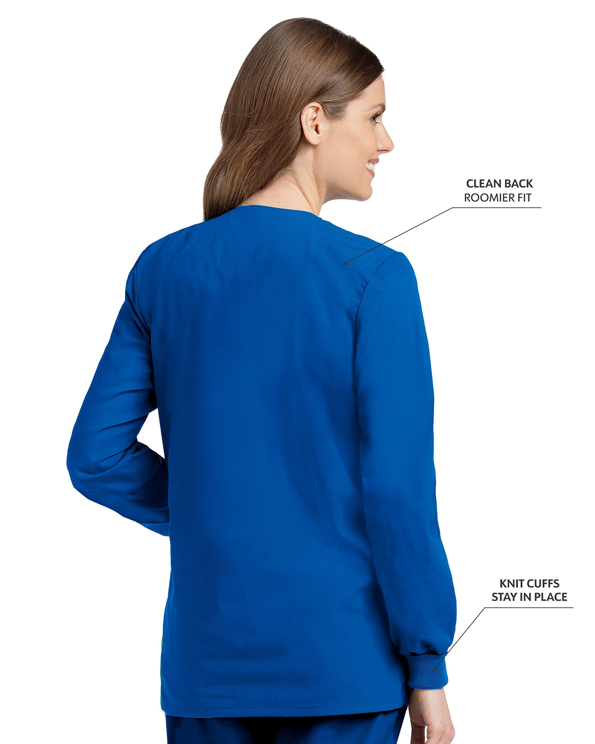 Landau Essentials Women's Classic Relaxed Fit 4 Pocket Crew Neck Scrub Jacket