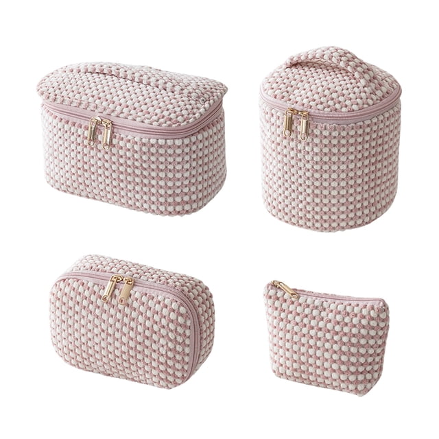 Tumotour Travel Portable Velvet Corduroy Makeup Toiletry Bag Set Large Opening Multi Purpose Pouches For Organized Storage