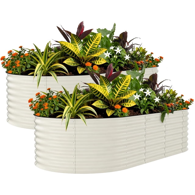 Yiwa Outdoor Raised Garden Beds Set of 2, Durable Deep Planter Boxes with Simple, Tool-Free Assembly