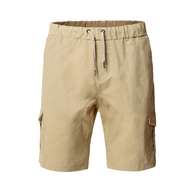 Mens Shorts Casual Solid Color Pocket High Waist Drawstring Knee Length Shorts Pants with Multi Pockets