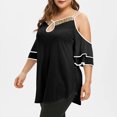 thumbnail image 3 of Timegard Plus Size Tops for Women Keyhole Neck Cold Shoulder Ruffle 1/2 Sleeve Comfy Tee Casual Tunic Tops, 3 of 7