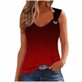 thumbnail image 2 of IROINID Liquidation pour Femmes T-Shirt Sans Manches, Haut Sans Manches à Col en V Dégradé pour Femmes Rouge P, 2 of 4
