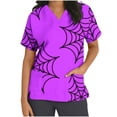 thumbnail image 1 of Dvkptbk Sarrau pour Femmes Halloween T-Shirts à Col en V à Manches Courtes pour Femmes Mode Décontractée Halloween Imprimé Citrouille Imprimé Araignée T-Shirts Tenue de Travail Infirmière avec Poches, 1 of 5