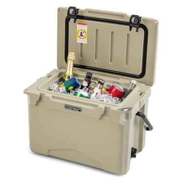 Costway 25 QT Portable Cooler Rotomolded Ice Chest Insulated Ice Box for 5-7 Days Tan