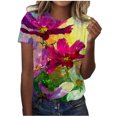 thumbnail image 1 of EQWLJWE Hauts d'Été pour Femmes Hauts pour Femmes en Liquidation Femmes Surdimensionné Été Décontracté Manches Courtes Col Rond Imprimé Manches Hauts Blouse Ample, 1 of 4