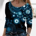 thumbnail image 2 of IROINID Offres T-Shirts à Manches Longues pour Femmes Détente Imprimé Col Rond T-Shirt Ample Blouse d'Automne Chandail Hauts, Bleu Ciel, 2 of 5