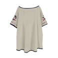 thumbnail image 4 of Blouses pour Femmes, T-Shirt Mode Décontracté Ample de Printemps Été pour Femmes, Couleur, Manches Courtes, Col Rond, Hauts Brodés, Blouse en Coton et Lin, 4 of 5