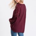 thumbnail image 4 of CEHVOM Femme T-Shirt à Col Rond à Manches Longues Automne Blouse à Paillettes Hauts Chandail, 4 of 8