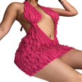 thumbnail image 4 of Robe Sans Manches à Col Halter pour Femmes, Col en V Profond, Dos Nu, Volants Plissés, Mini Robe de Soirée, 4 of 7